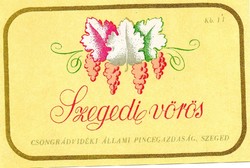 Boros címke: Szegedi Vörös. 1 l.