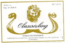 Boros címke: Olaszrizling, Kecskemét. 1 l.