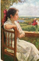 Képeslap: Nő, nők. virágok.