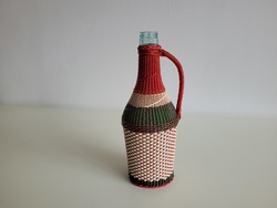 Vintage régi fonott üveg palack boros pálinkás üveg kis demizson
