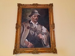Almády István festménye: Pipázó juhász Blondel keretben 85 x 63 cm