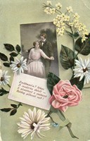 Képeslap: Nő, nők. virágok.