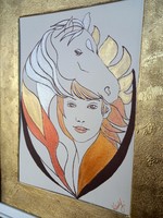 A természet ölelése. 40x30 cm aranyozott litográfia. Prima díjas művésztől. Károlyfi Zsófia (1952).