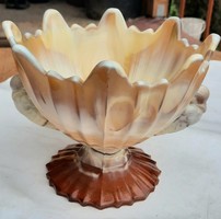 Art Deco kalcedon madaras üveg talpas kínáló 1930-as évekből