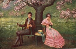 Képeslap: Nő, nők. virágok.