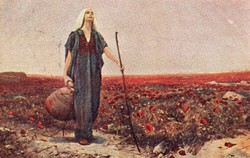 Képeslap: Nő, nők. virágok.