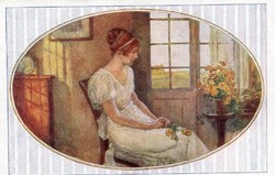 Képeslap: Nő, nők. virágok.