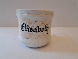 Antik népi porcelán bögre, feliratos Elisabeth, Erzsébet névvel
