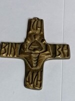 H Bergkamper hatvanas évekbeli bronz Úrvacsora kereszt  "Veled vagyok" felirattal