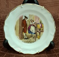 Barokk jelenetes porcelán fali tányér, angol dísztányér 2 (M5322)