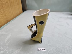 A0944 Zsolnay Török János sárga fekete váza 15 cm