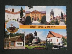 Képeslap,Bács-Kiskun megye,mozaik,Kiskőrös,Baja,Kalocsa,Kecskemét,Kiskunhalas,Bugac,1982-