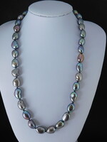 Gyöngyház Fekete / Multikolor Barokk Gyöngy Nyaklánc 14 K Arany Nagy 11-12.5 mm-es Gyöngyökkel