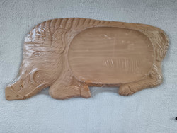 Nagy méretű faragott fa tálaló ÚJ vaddisznó alakú 45 x 23 cm