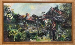 Festmény, Békéscsaba, SCHOLTZ Endre festőművész alkotása, Az “enyészet virága”, 60 x 100 cm