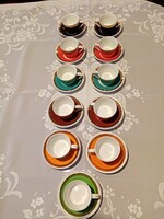 Art deco hollóházi porcelán kávés mokkás készlet:11 szett:11 csésze( 6 cm) +11 csészealj (10,5 cm)