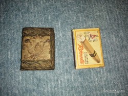 Régi gyufatartó régi gyufásdobozzal (A5)