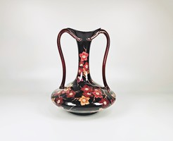 ZSOLNAY, VIRÁGMINTÁS  TÖBBTŰZŰ EOSIN SZIGNÓZOTT KÉZZEL FESTETT PORCELÁN VÁZA, HIBÁTLAN! (BT005)