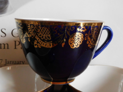 Lomonosov kobalttal festett, kézi aranyozású csésze a szovjet időkből