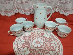 Retro piros pöttyös, Lubiana porcelán bögrék 6 db - alföldi kancsó