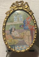 MINIATÜR AQUARELL FESTMÉNY-csontlapra festve-jelzés nélkül-1880 körül eredeti keretében
