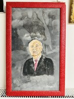Szocialista korszakból, jelzett portré Kádár János-ról