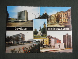 Képeslap,Békéscsaba,mozaik,Körös Hotel,Kner nyomda,városháza,Lenin szobor látkép,részlet, 1975-