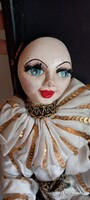 Vintage art deco stílusú porcelán bohóc baba Pierot ALKUDHATÓ