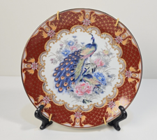 Gyönyörű vintage porcelán dísztányér, pávás dekorral