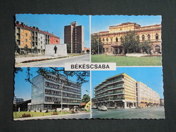 Képeslap,Békéscsaba,mozaik,Lenin szobor,szabadság tér,színház,utca látkép,részlet, 1975-