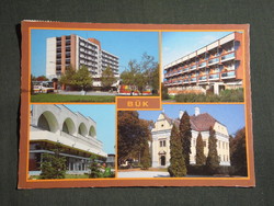 Képeslap,Bük gyógyfürdő,mozaik,Szapáry kastély,SZOT üdülő,szálló látkép,részlet, 1988-
