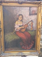 H czános? Rácz János Festmény cigánylány ukulelével