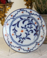 Antik Thun Klösterle porcelán lapos tányér, máz alatti kobalt és máz feletti arany festéssel