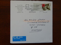 Futott brit-magyar egyházi levél boríték: Hungarian R.C. Chaplaincy - 13x13cm