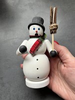 Régi Erzgebirge hóember - kúp füstölő figura - német 15 cm