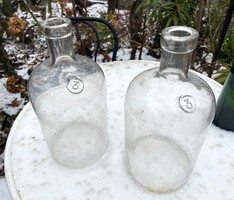 Régi antik 3 L pecsétes fehér huta palack üveg vintage ballon