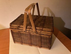 Eredeti ázsiai bambusz fonott piknik kosár- az 1930-50-es évekből