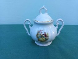Porcelán jelenetes cukortartó hibátlan állapotban