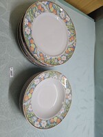 T2037 Alföldi gyümölcsös virágos tányérszett, 6 lapos, 6 mély, 25,5 és 22 cm