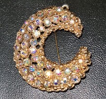 Vintage csupa aurora borealis kristállyal kirakott hold alakú bross kitűző