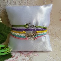 ÚJ, színes, tarka műbőr karkötő fém díszekkel - horgony, LOVE, faith, végtelen jel