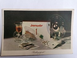 1 db 50 filléres képeslap - "Boldog Új Évet!" -  (1960-as bélyegzővel)