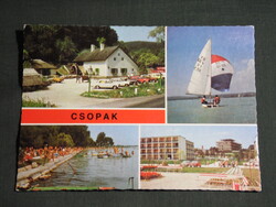 Képeslap,Csopak,mozaik,szálló,üdülő,Balaton vitorlás,strand,Molnár csárda látkép,részlet, 1982-