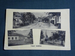 Képeslap,Csépa,mozaik,főtér,templom,utca látkép,részlet,1955-