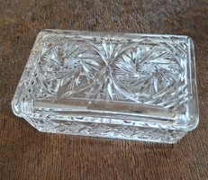 Gyönyörű csiszolt üveg / kristály/ ékszer vagy bonbonos doboz  12,5 x 8,5 cm