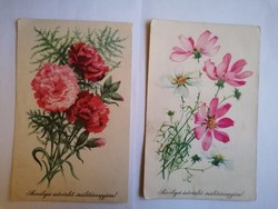2 db grafikus - virágos képeslap (50 filléres) 1 használt, 1 postatiszta (1950-es évek)