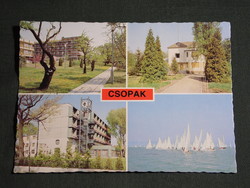 Képeslap,Csopak,mozaik,szálló,hotel,üdülő,Balaton vitorlás látkép,részlet, 1982-