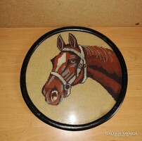 Biedermeyer lófej gobelin üvegezett keretben - átmérő 32 cm