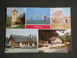 Képeslap,Csopak,mozaik,Molnár csárda,kápolna,Balaton vitorlás látkép,részlet, 1985-