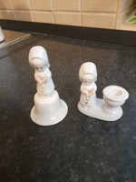 Imádkozó kislányok porcelán szett - csengő és gyertyatartó